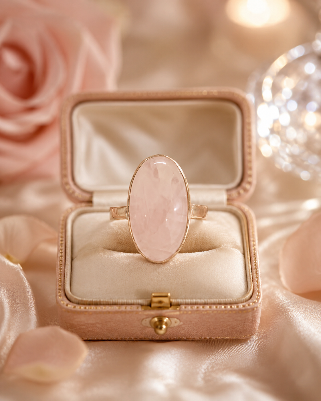Rose Quartz Adjustable Ring for Love, Peace & Positive Energy