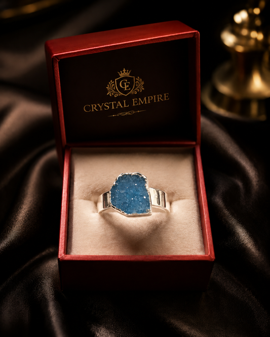 Blue Chalcedony Adjustable Ring in Silver | Crystal Empire India