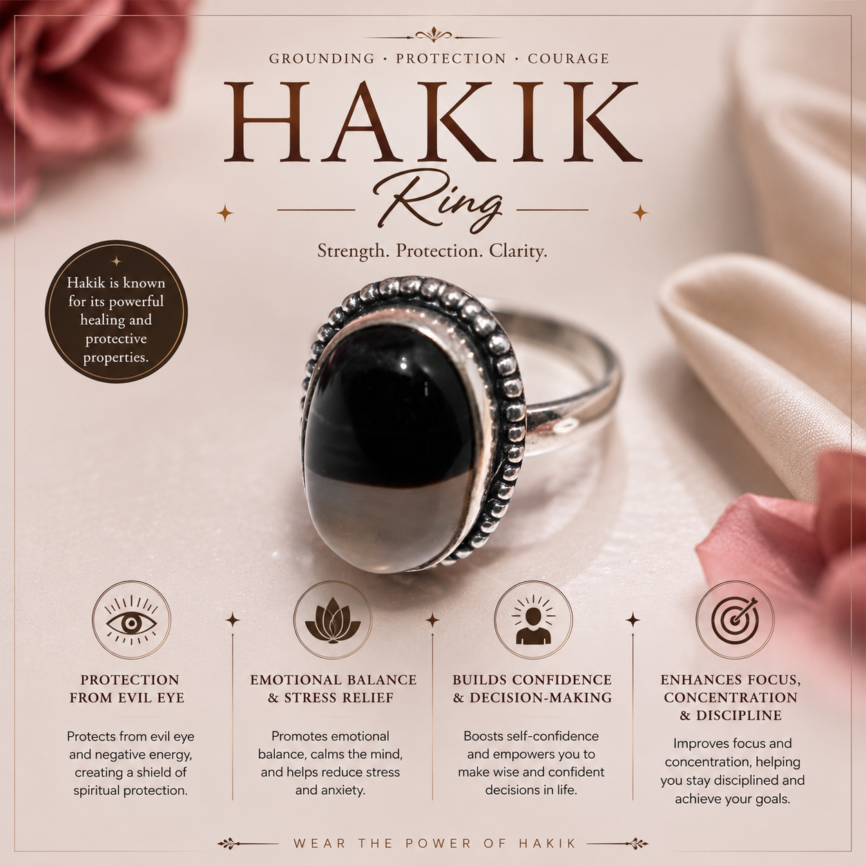 Hakik Stone Ring | Free Size | Spiritual Healing Jewelry - {Weight- 8.40 Gram}