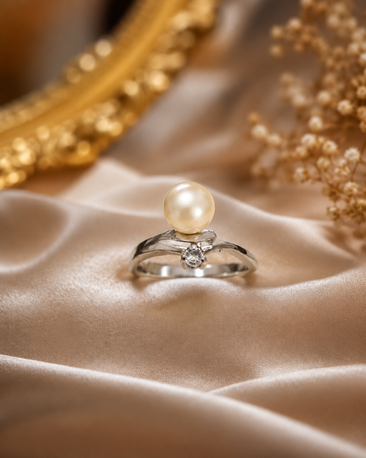 Pearl Adjustable Ring in Silver Finish | Elegant Pearl Jewelry