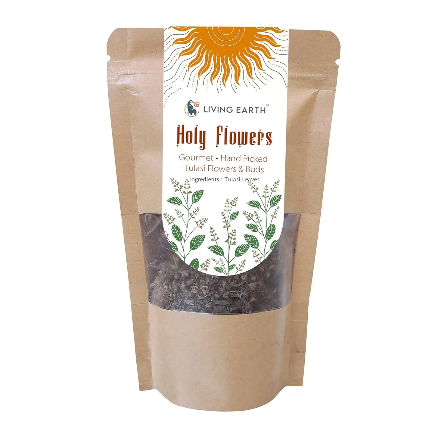 Living Earth Organic Tulsi Flowers, Buds And Leaves For Stress Relief 40 Grams (Living Earth)