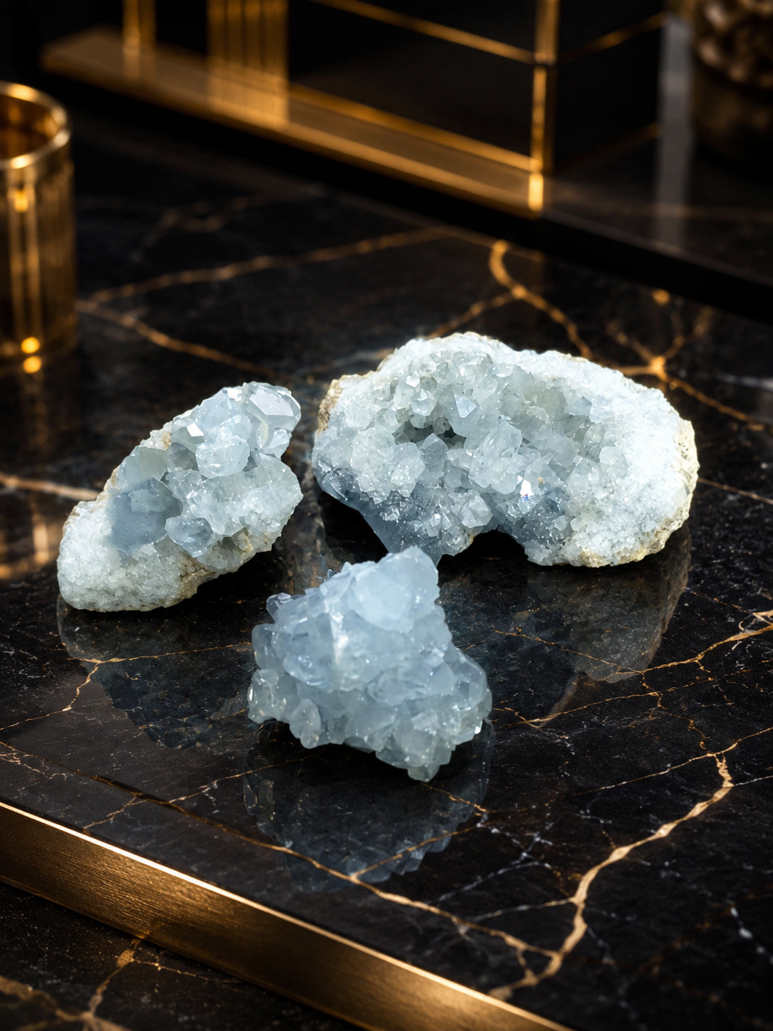 145 Gram Celestite Cluster – 3 Piece Luxury Crystal Lot | Crystal Empire Siri