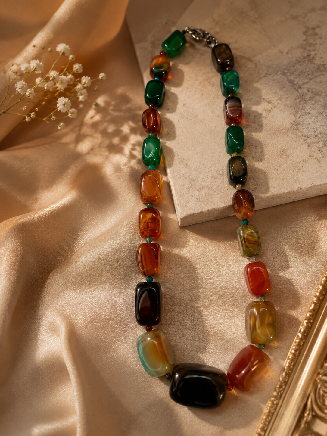 Natural Agate Beaded Necklace | Handmade Statement Necklace for Women