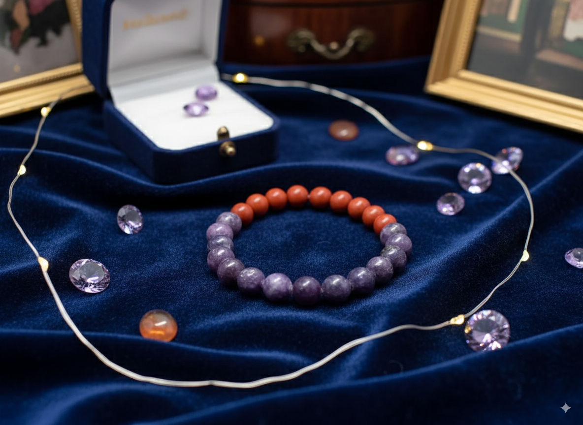 Lepidolite And Red Jasper Beautiful Bracelet  8 MM Size