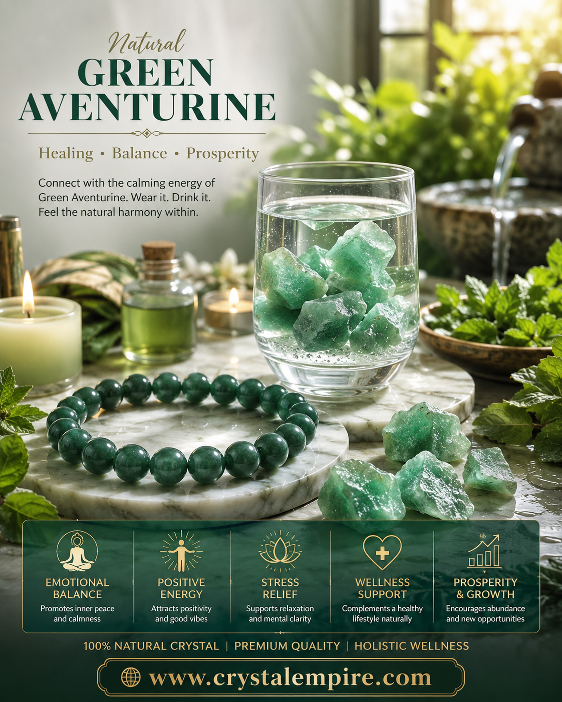 Green Aventurine Bracelet with Natural Raw Crystal – Healing, Balance & Prosperity