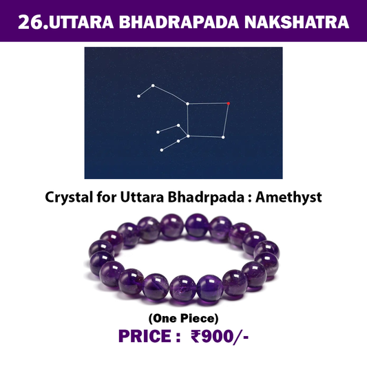 26. Uttara Bhadrapada Nakshatra Crystal, Amethyst Adjustable Bracelet for Healing