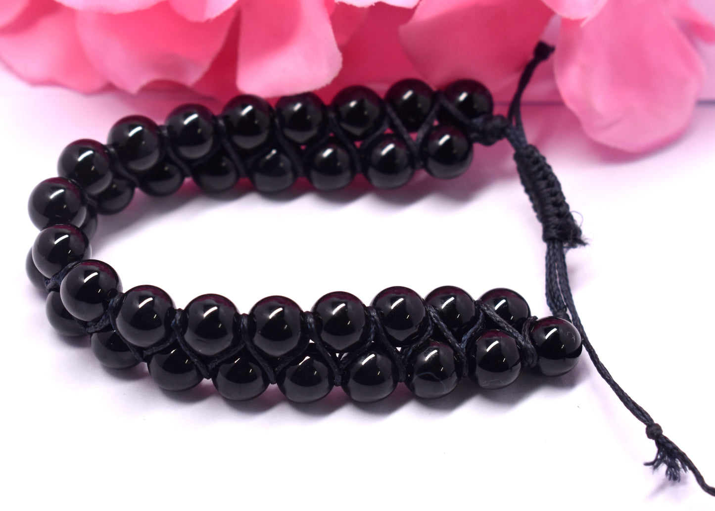 Black Tourmaline Double Beaded Wire Adjustable Bracelet - Protection, Grounding, Energy Healing, Crystal Healing Bracelet