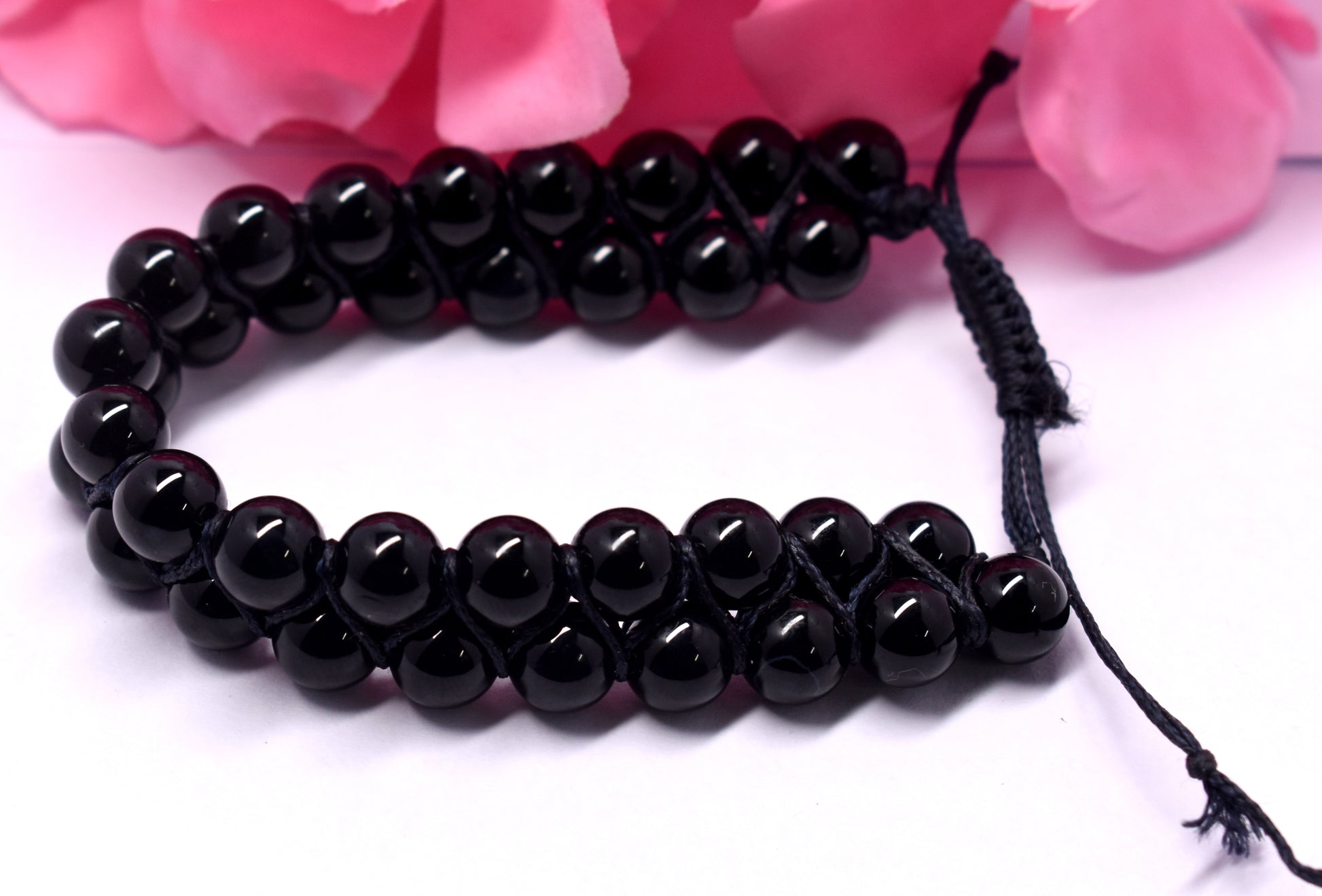 Black Tourmaline Double Beaded Wire Adjustable Bracelet - Protection, Grounding, Energy Healing, Crystal Healing Bracelet