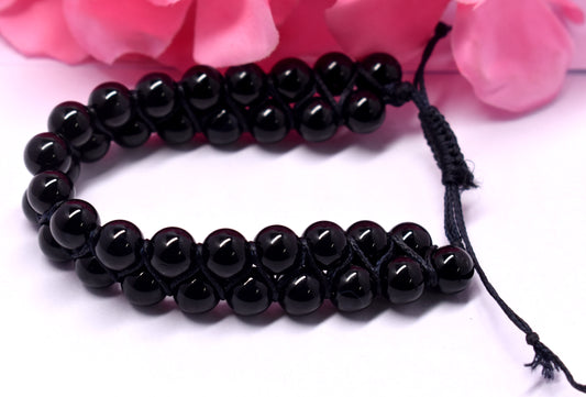 Black Tourmaline Double Beaded Wire Adjustable Bracelet - Protection, Grounding, Energy Healing, Crystal Healing Bracelet