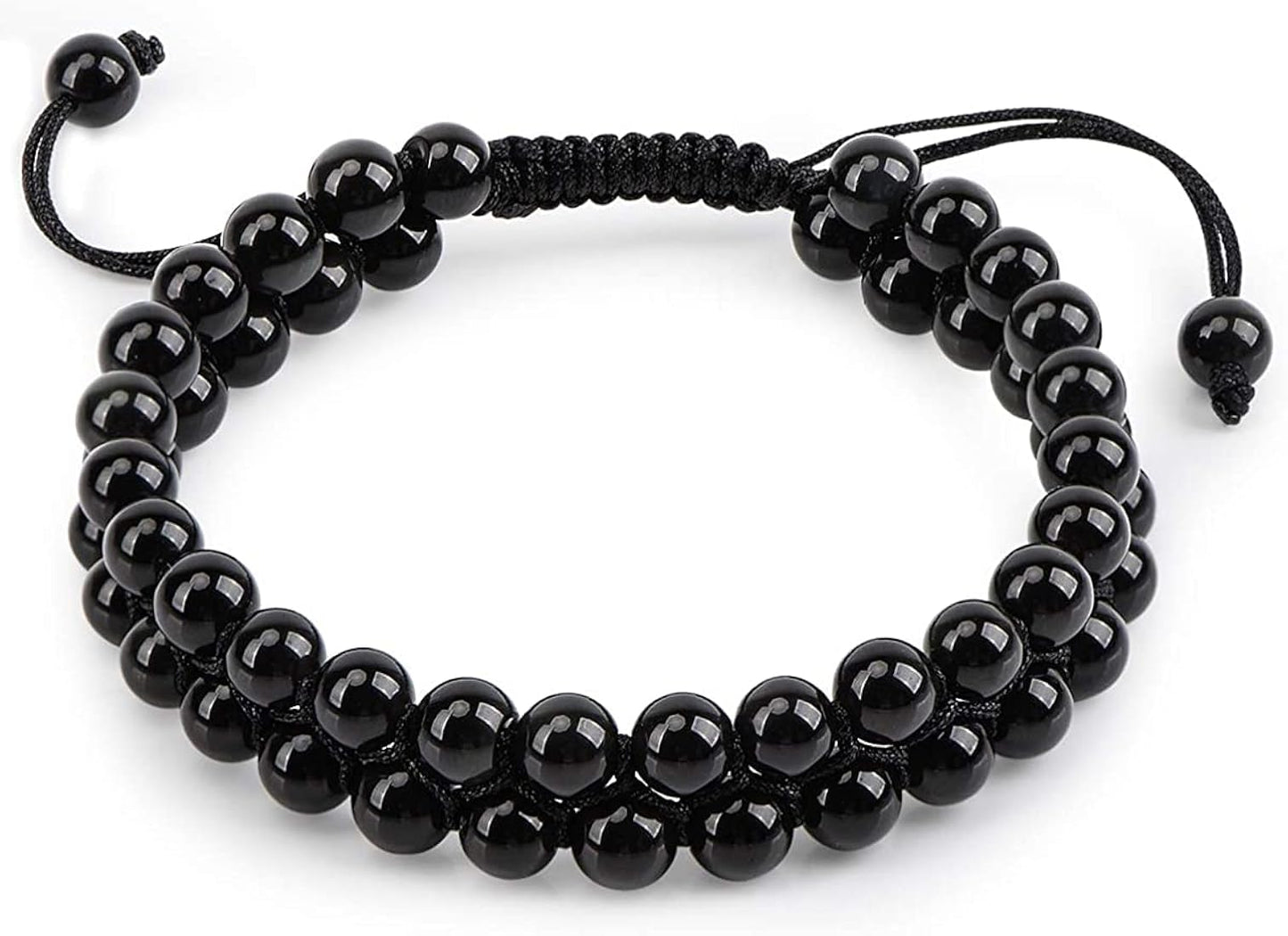 Black Tourmaline Double Beaded Wire Crystal Adjustable Bracelet - Protection, Grounding, Energy Healing, Stress Relief Bracelet