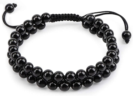 Black Tourmaline Double Beaded Wire Crystal Adjustable Bracelet - Protection, Grounding, Energy Healing, Stress Relief Bracelet