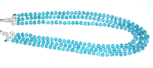 Blue Color Melon Curved Pearl Bead Necklace, 16'' Length, 6mm to 6.5mm – Elegance, Calm Energy & Emotional Balance#SpiritualGrowth #PearlJewelry #MeditationAid #EnergyHealing #GracefulJewelry