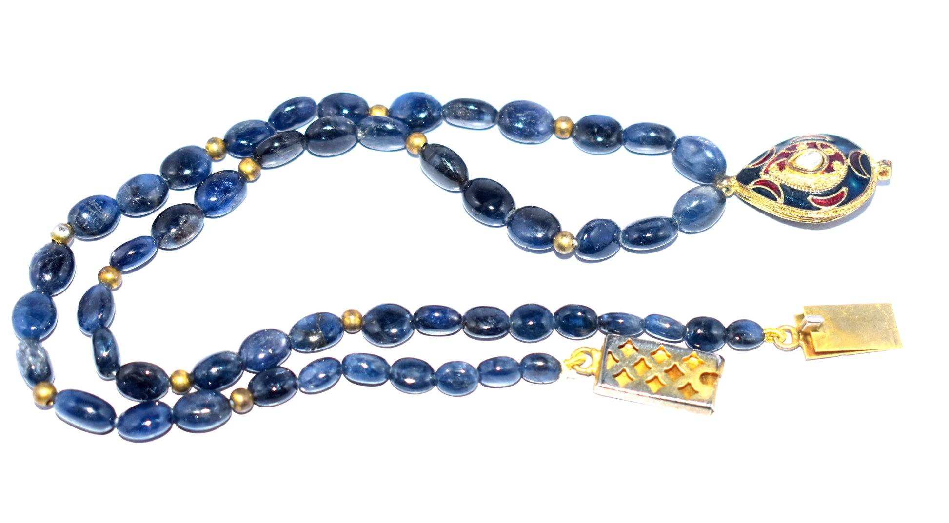 Blue Sapphire Beads Pendant Necklace with Lock, 15'' Length, 5x6mm to 6x8mm – Elegance, Protection & Spiritual Clarity#BlueSapphireNecklace #PendantNecklace #SapphireJewelry #HealingJewelry #SpiritualClarity #ProtectionBeads #ChakraHealing #HolisticWellness #PositiveEnergy #SapphirePendant #LuxuryJewelry #MentalClarity #EmotionalHealing #JewelryWithMeaning #ElegantJewelry