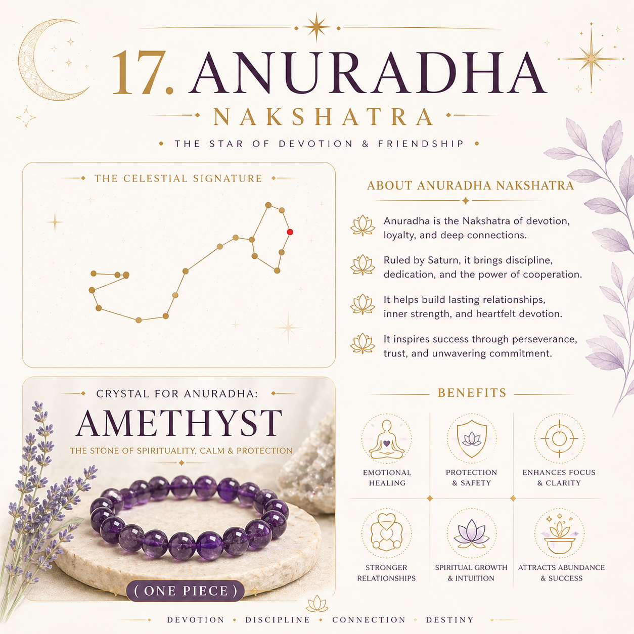 17. Anuradha Nakshatra Crystal | Amethyst Adjustable Bracelet