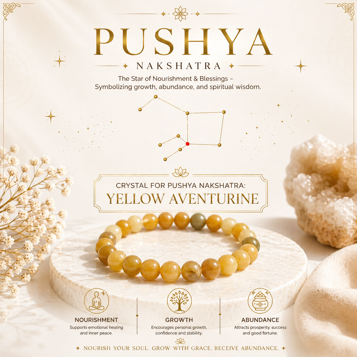 8. Pushya Nakshatra Crystal, Yellow Aventurine Adjustable Bracelet for Healing