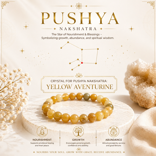 8. Pushya Nakshatra Crystal, Yellow Aventurine Adjustable Bracelet for Healing