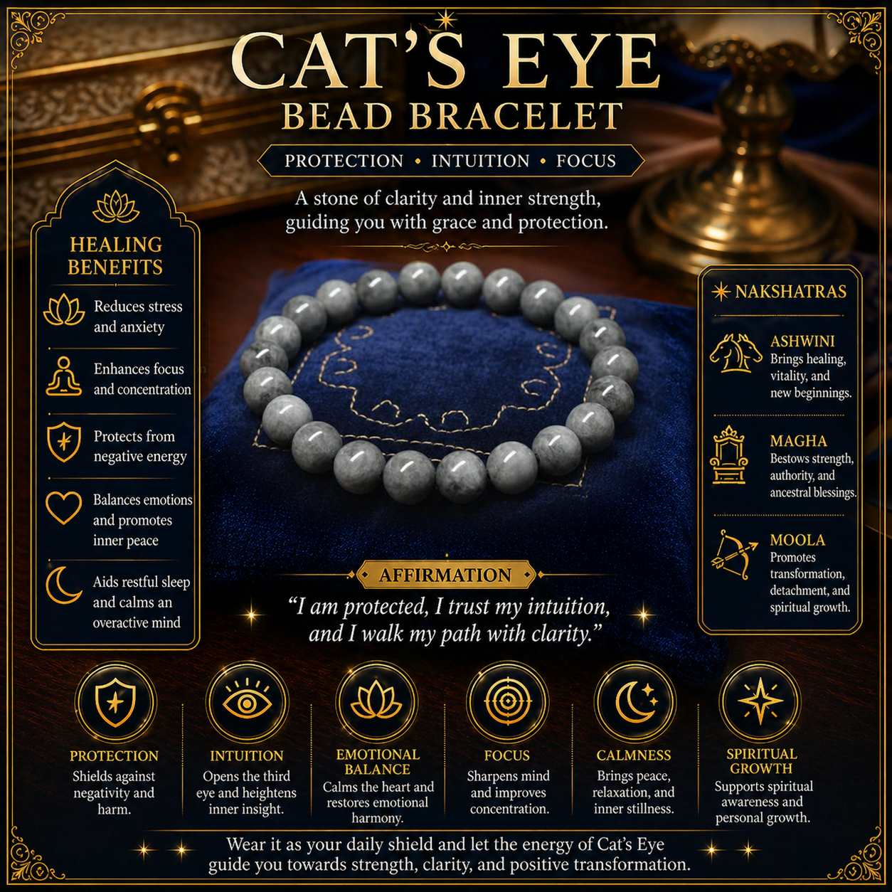 Cat's Eye Bead Bracelet 8 mm Size