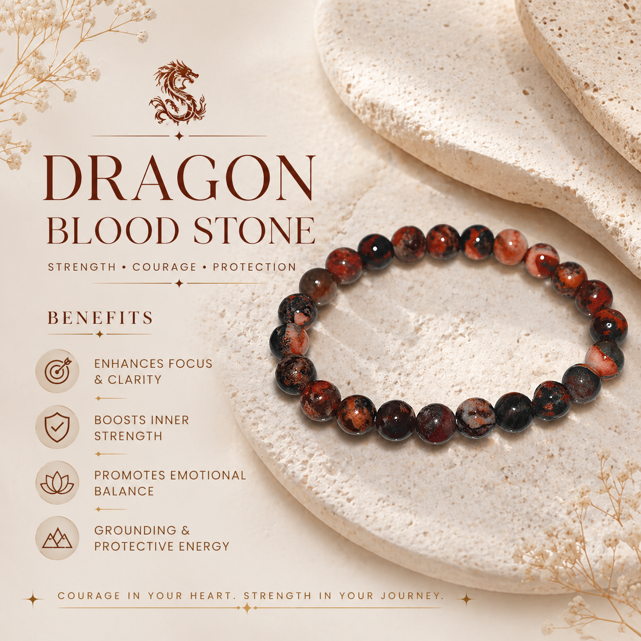 Dragon Blood Stone Round Beaded Adjustable Bracelet