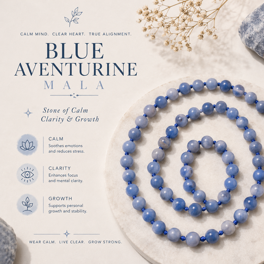 Blue Aventurine Bead Knotted Mala for Calmness and Emotional Healing