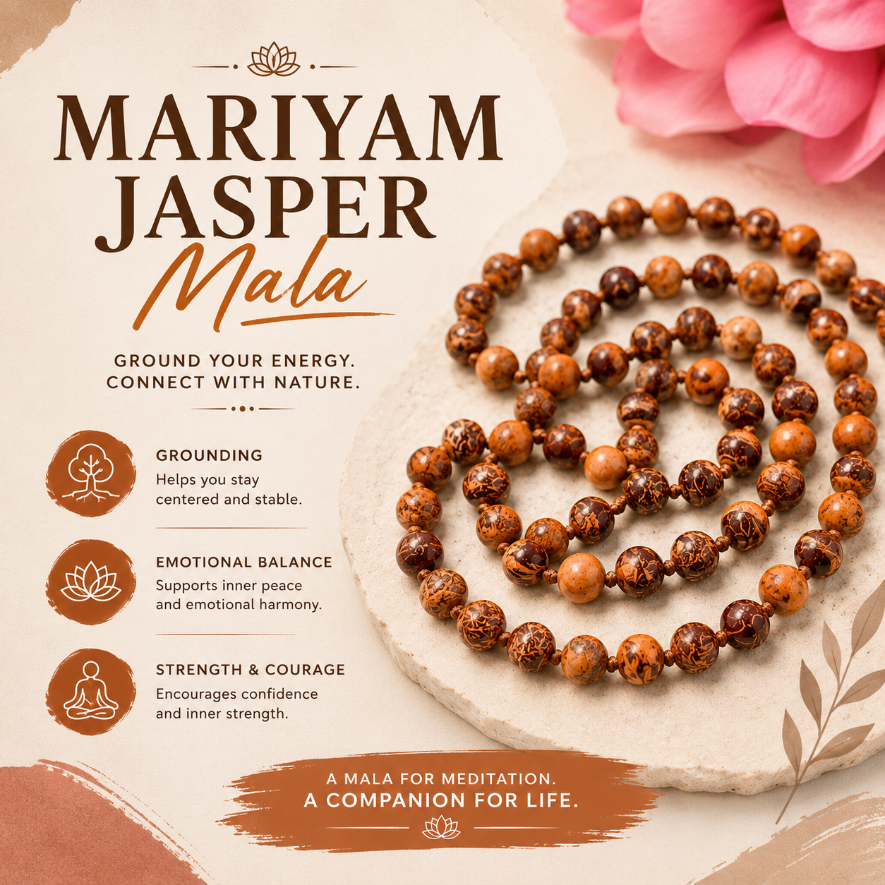 Mariyam Jasper Knotted Bead Mala