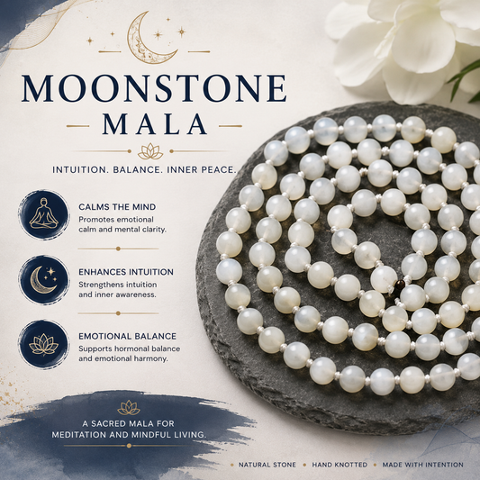 Moonstone Bead Knotted Mala