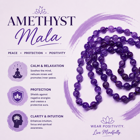 Amethyst Bead Knotted Mala for Peace and Spiritual Healing