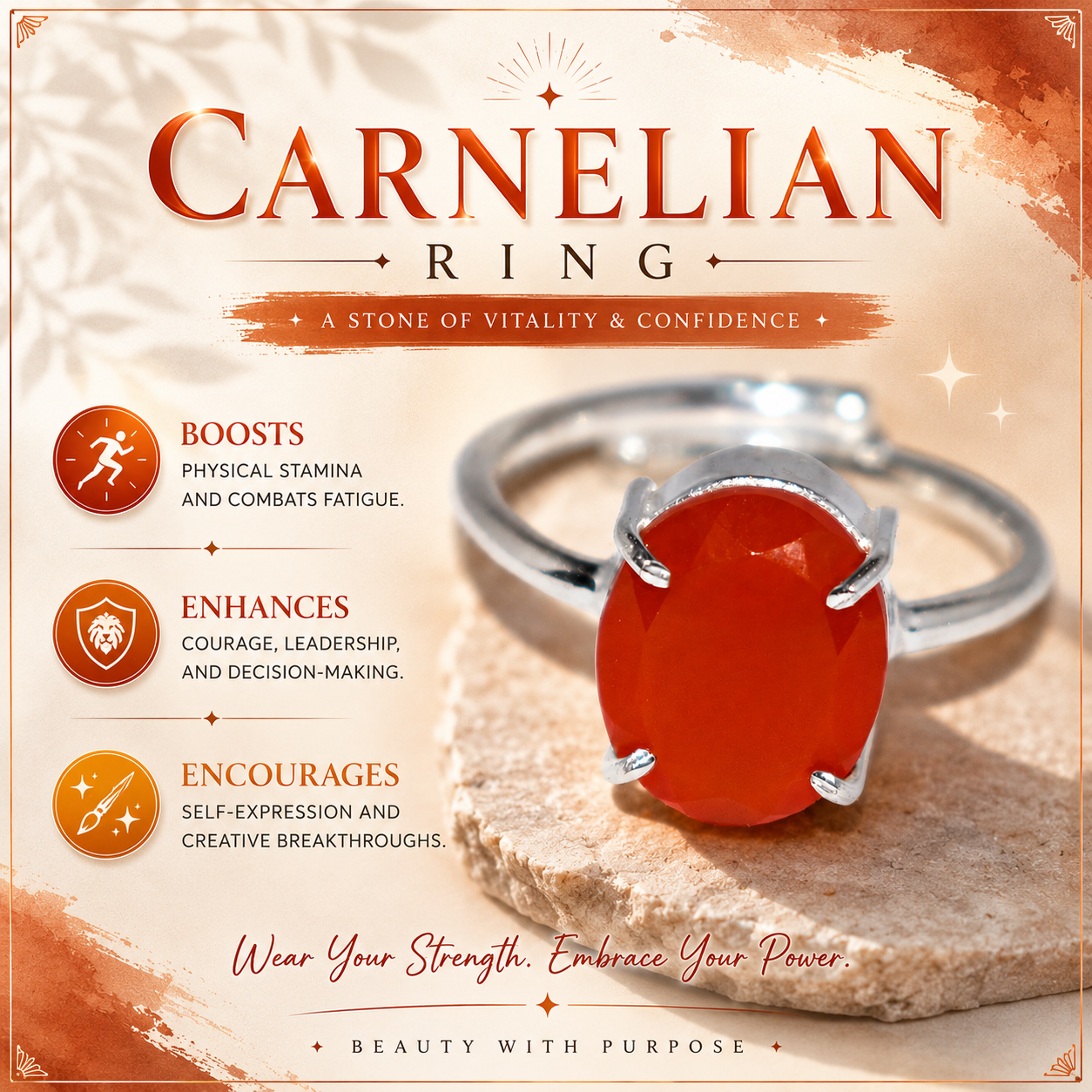 Carnelian Free Size Ring