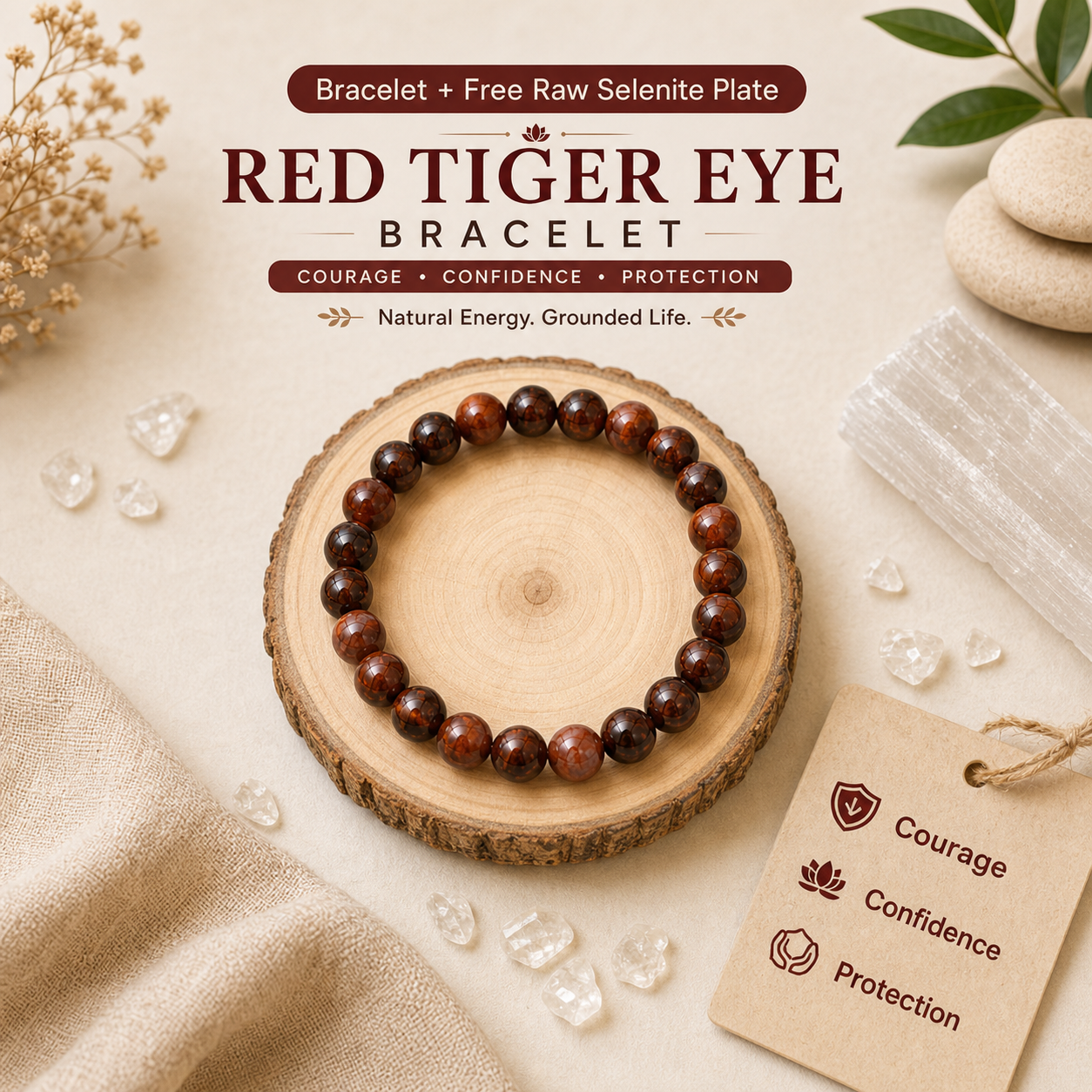 Red Tiger Eye Crystal Adjustable Bracelet – 8 MM Size