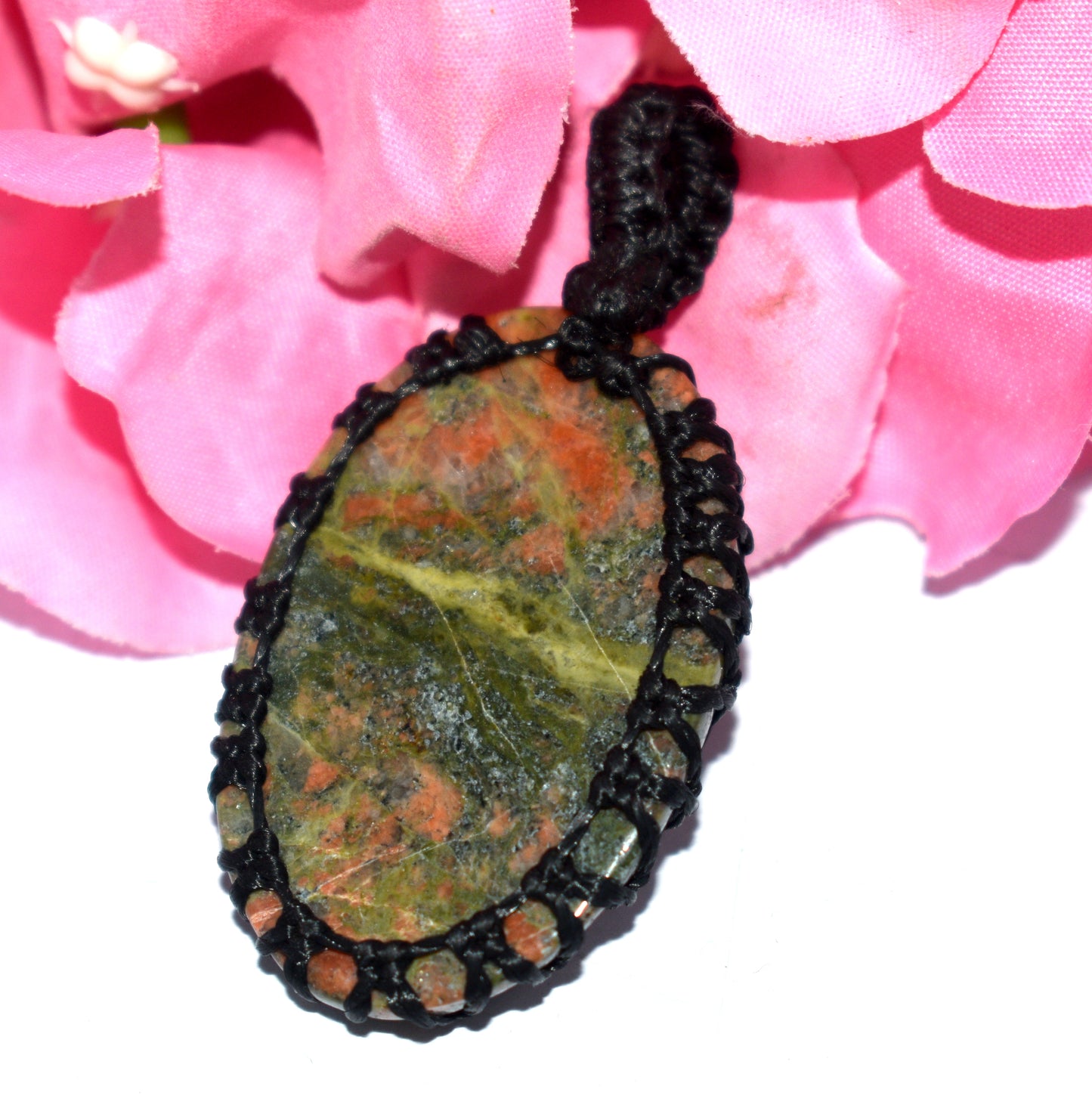 Unakite Cabochon Macrame {Thread} Pendant - {Weight-11.68 Gram}