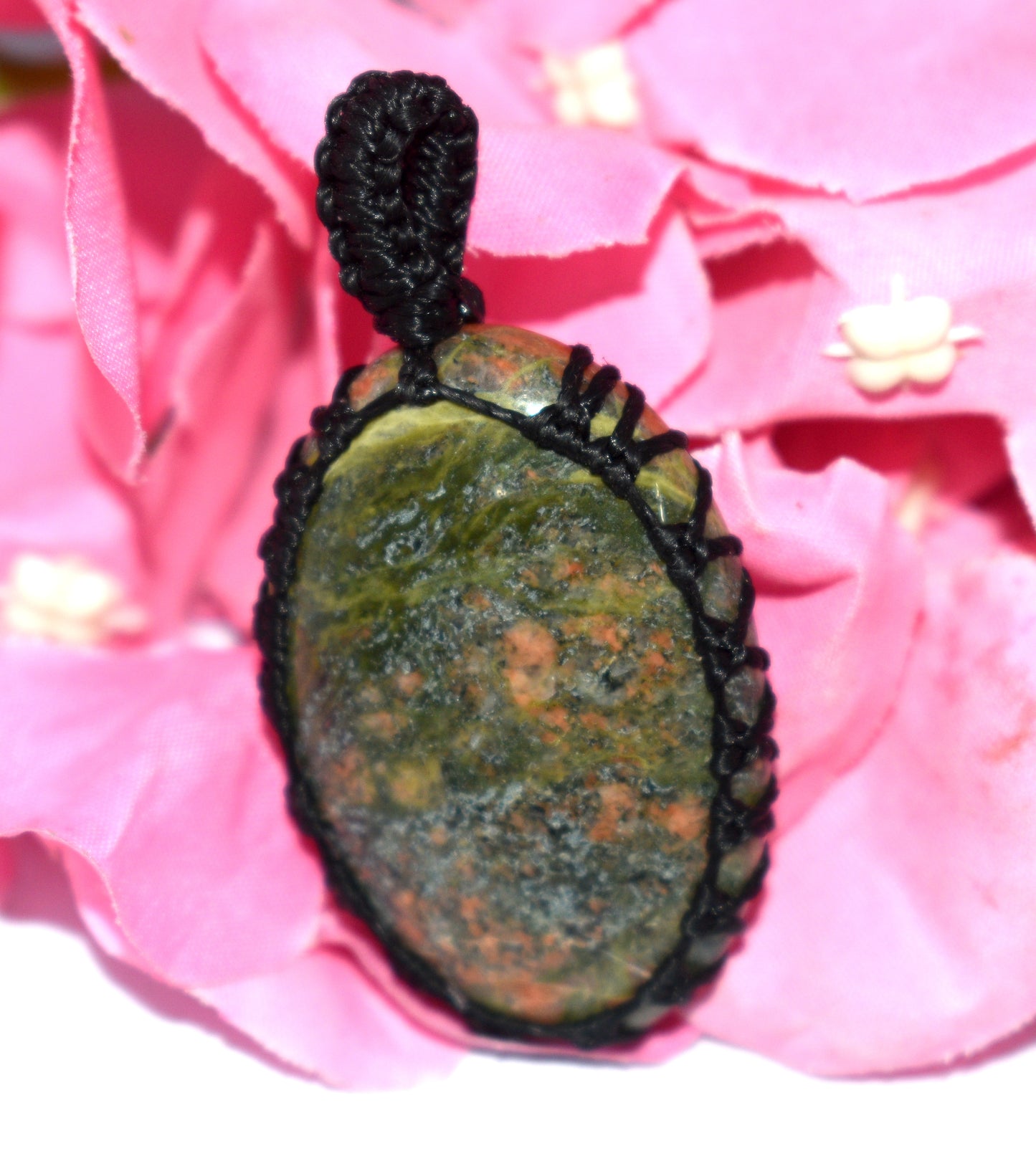 Unakite Cabochon Macrame {Thread} Pendant - {Weight-11.68 Gram}