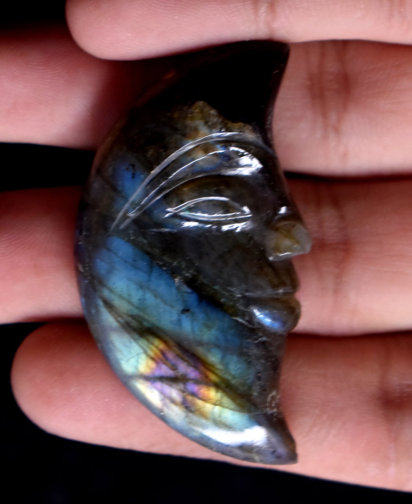 Labradorite Crescent Moon Crystal Carving | Promotes Spiritual Growth