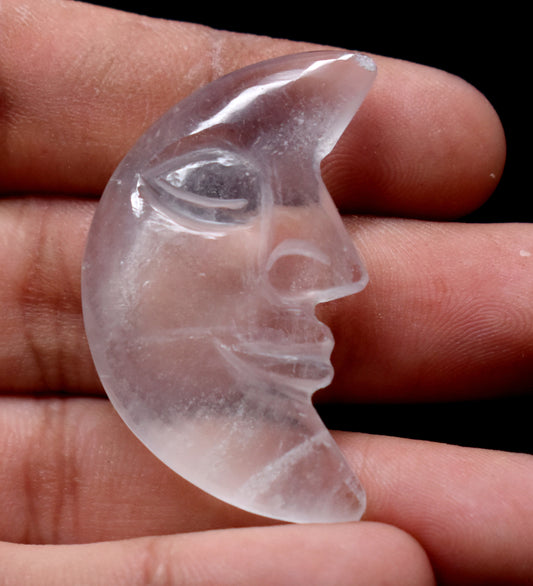 Polished Quartz Crystal Crescent Moon Face