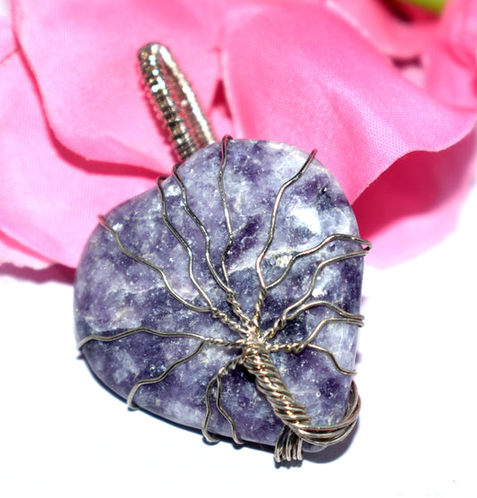 Natural Lepidolite Cabochon Tree Healing Pendent- Wire Wrapped Pendent - {14.50 Gram}