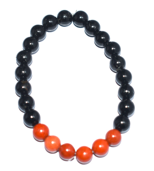 Red Jasper & Black Tourmaline Bead Adjustable Bracelet