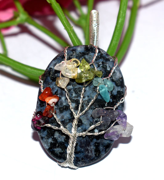 Natural 7 Chakra Healing Tree Pendant - Wire Wrapped Pendent - {21.43 Gram}