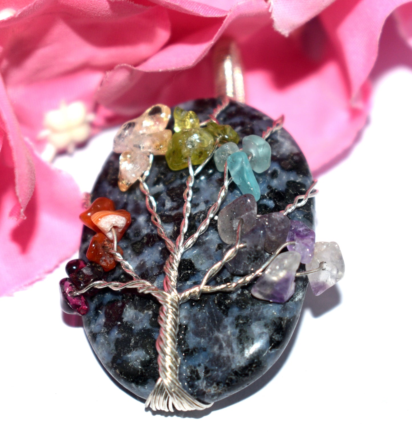 Natural 7 Chakra Healing Tree Pendant - Wire Wrapped Pendent - {21.43 Gram}