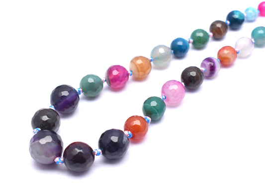 Natural Multi Agate Round Faceted {Cut} Bead Per Line, {1 Strand} Bead Size- 6mm To 16mm