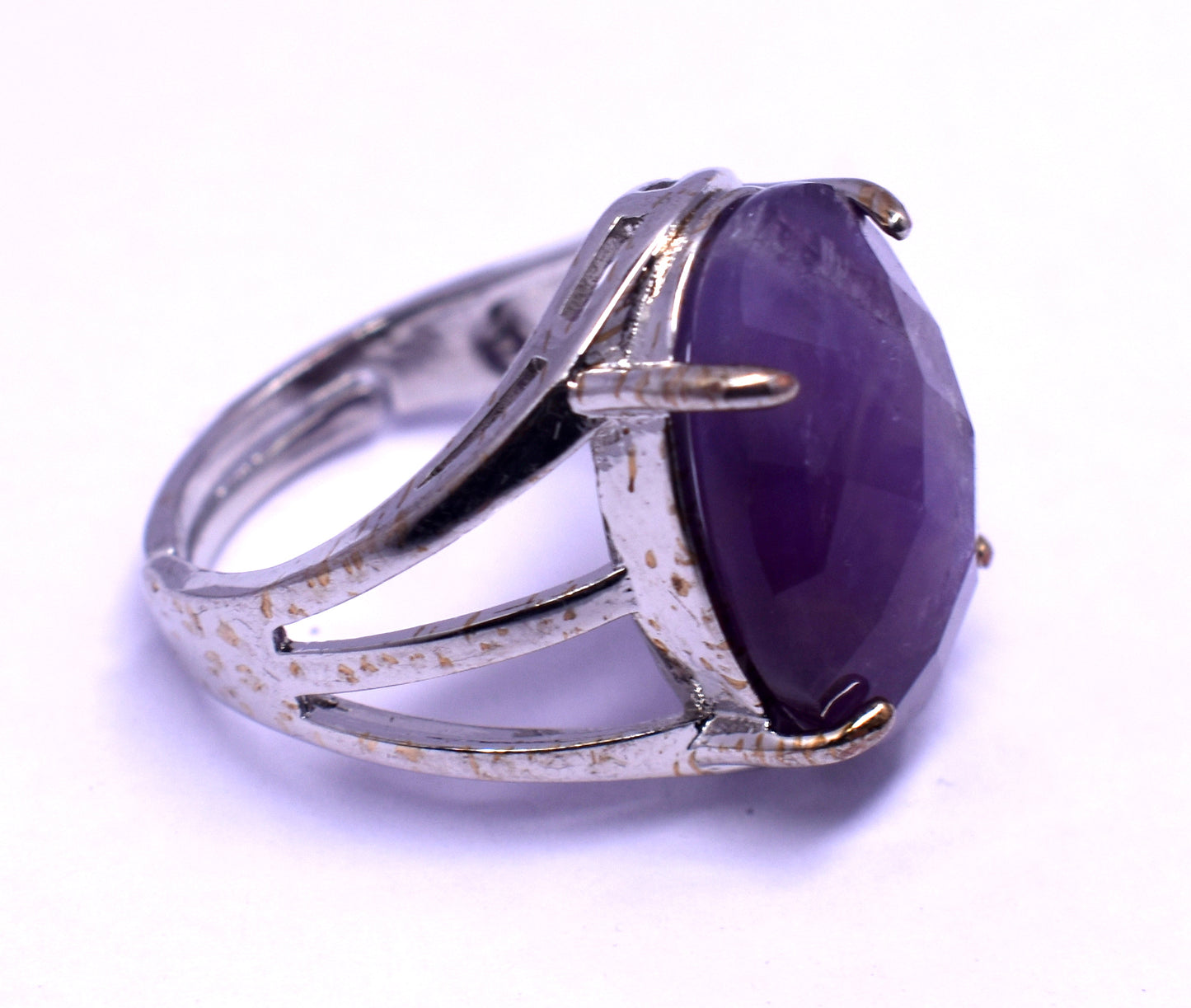 Amethyst Faceted {Cut} Oval Adjustable Ring, {Weight - 6.00 Gram}