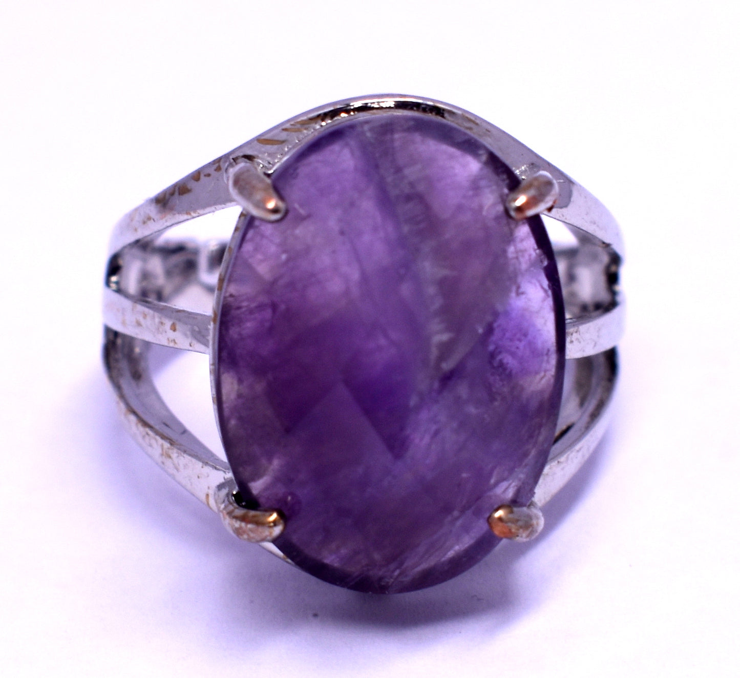 Amethyst Faceted {Cut} Oval Adjustable Ring, {Weight - 6.00 Gram}