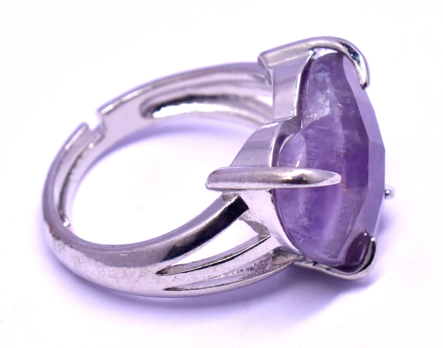 Amethyst Faceted {Cut} Heart Shape Adjustable Ring, {Weight - 4.80 Gram}