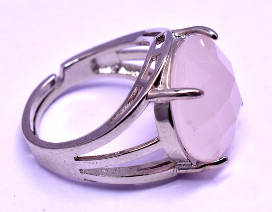 Rose Quartz Faceted {Cut} Round Shape Adjustable Ring, {Weight - 5.60 Gram}