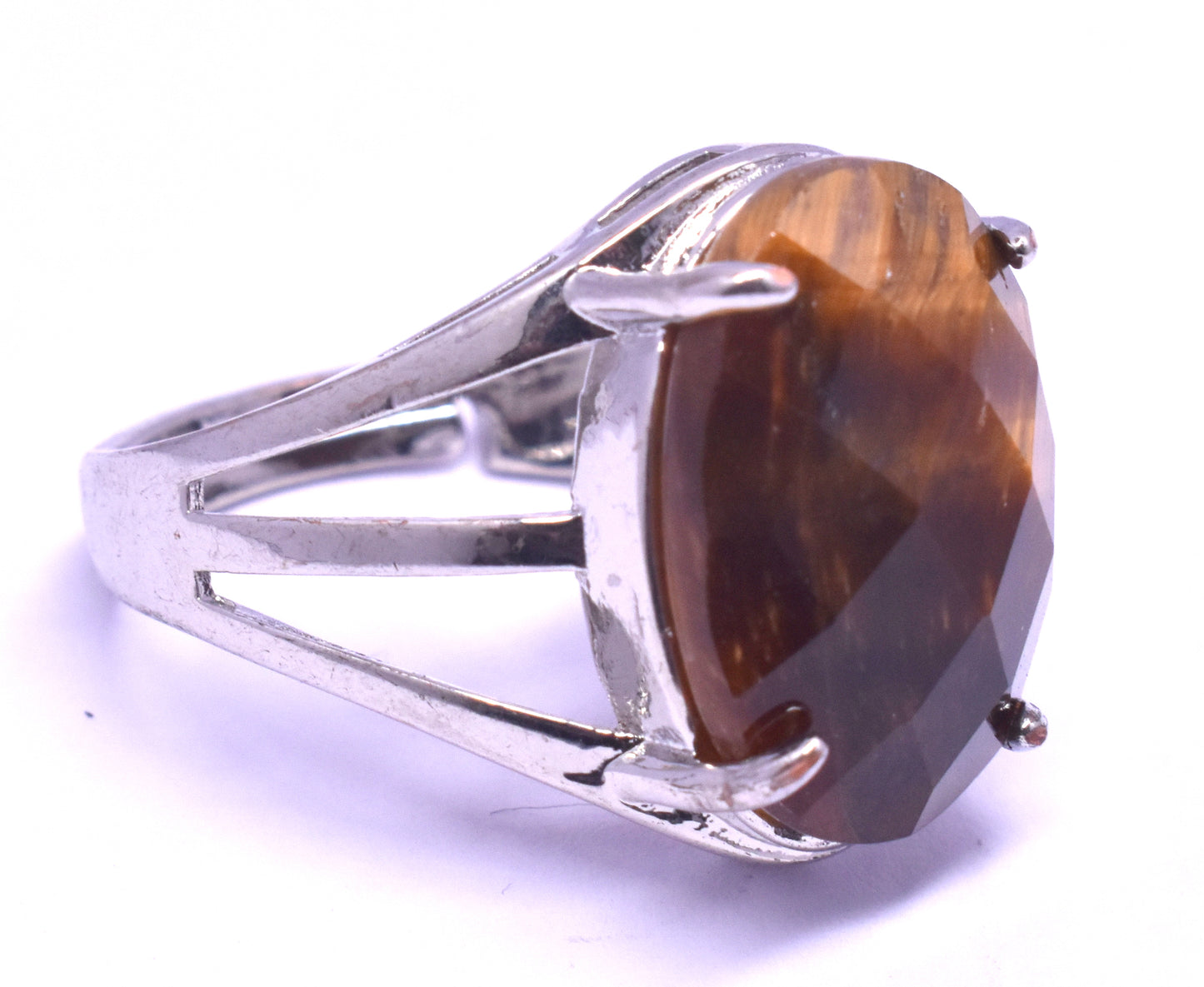 Tiger Eye Faceted {Cut} Oval Shape Adjustable Ring, {Weight - 6.50 Gram}