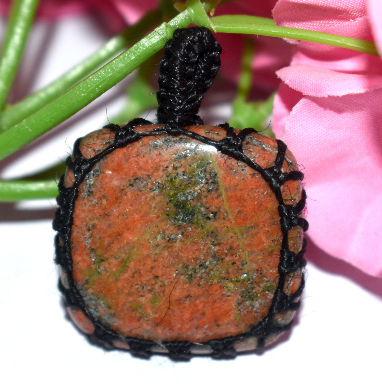 Unakite Cabochon Macrame {Thread} Pendant - {Weight-11.85 Gram}
