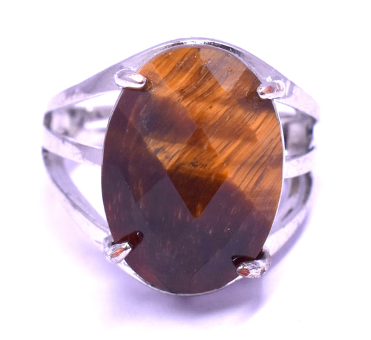 Tiger Eye Faceted {Cut} Oval Shape Adjustable Ring, {Weight - 6.50 Gram}