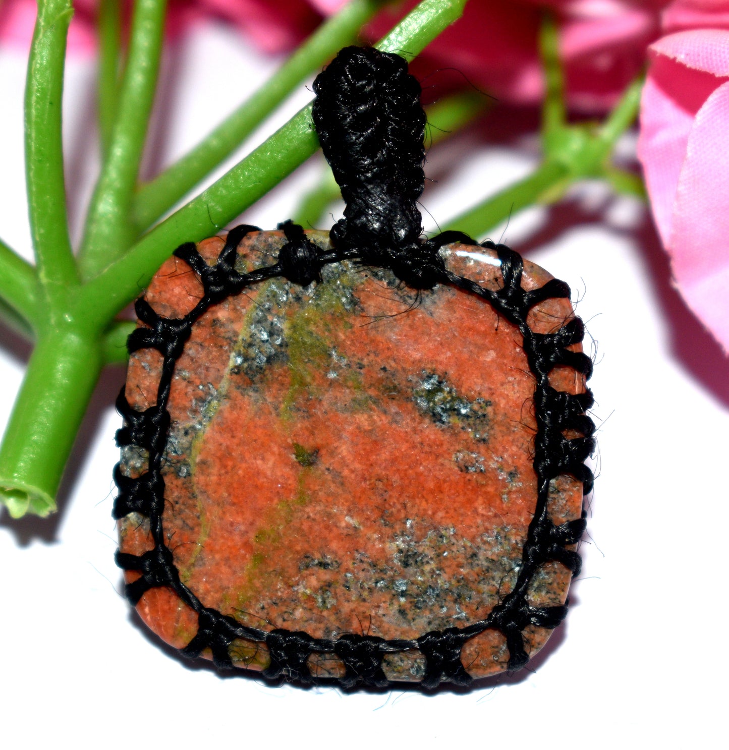 Unakite Cabochon Macrame {Thread} Pendant - {Weight-11.85 Gram}