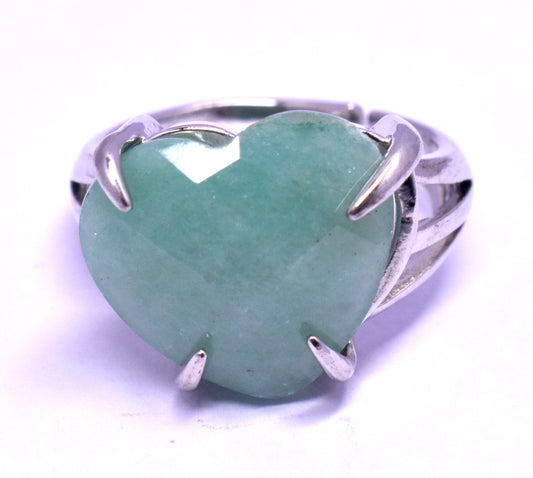 Green Aventurine Faceted {Cut} Heart Shape Adjustable Ring, {Weight -4.80 Gram}