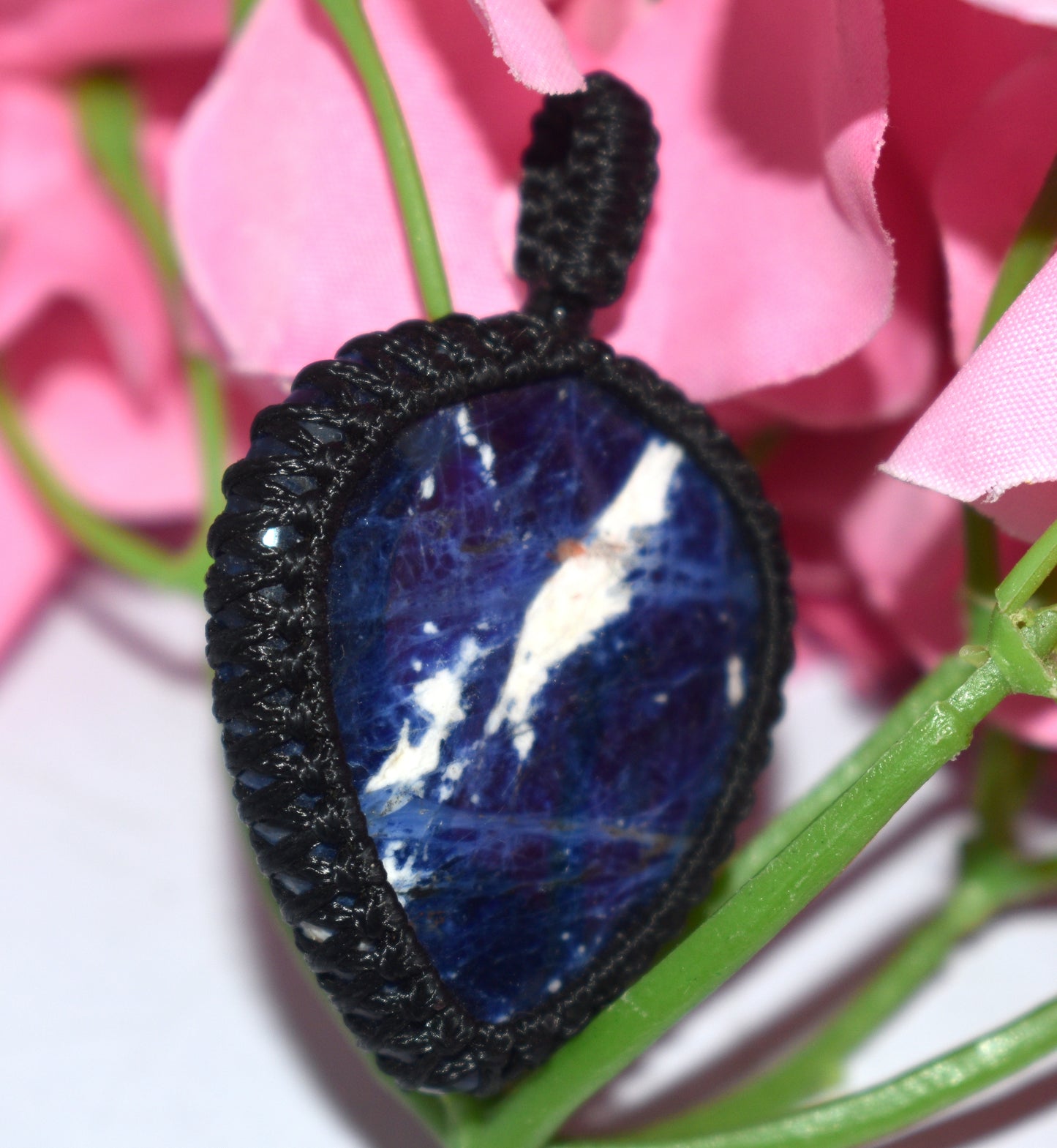 Natural Sodalite Cabochon Macrame {Thread} Pendant - {Weight-11.59 Gram}