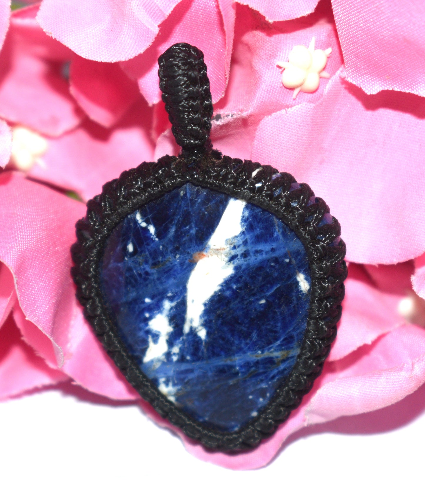 Natural Sodalite Cabochon Macrame {Thread} Pendant - {Weight-11.59 Gram}