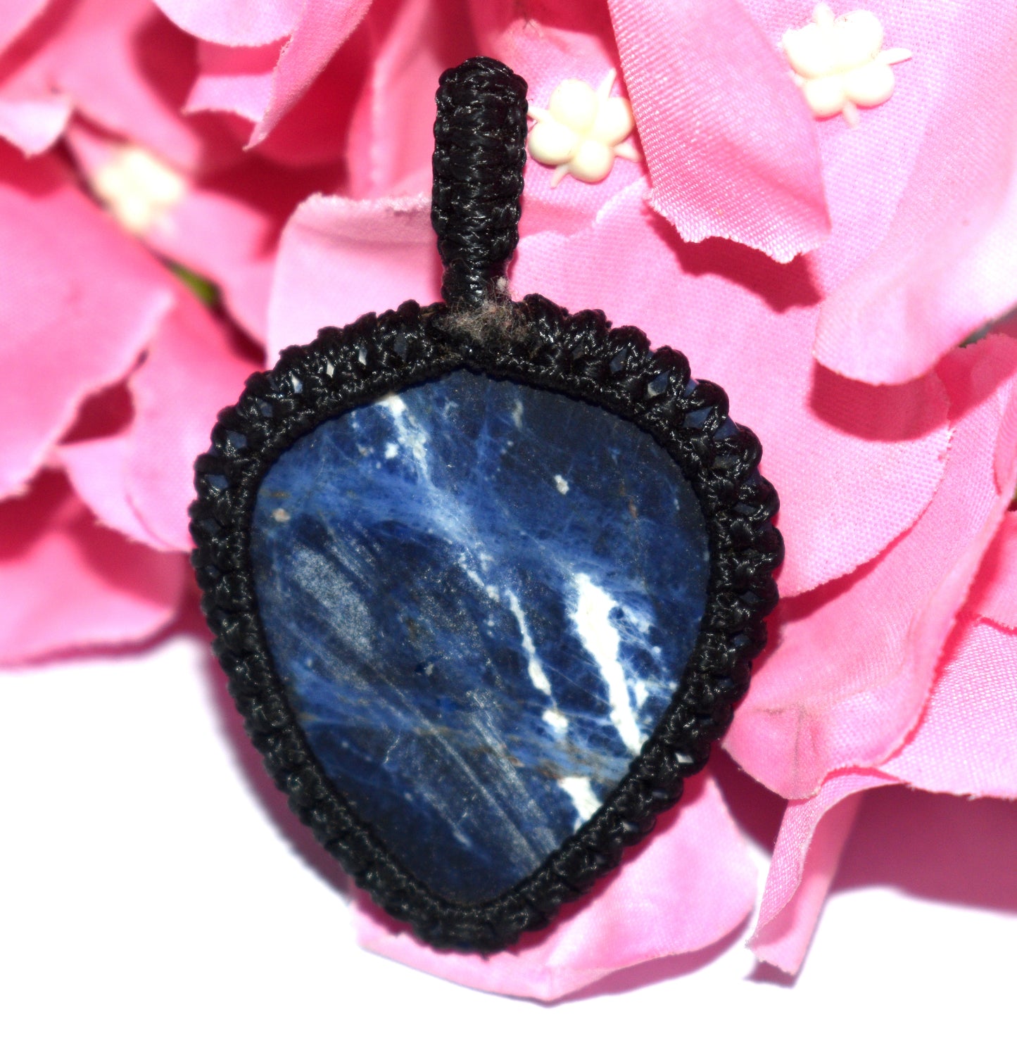 Natural Sodalite Cabochon Macrame {Thread} Pendant - {Weight-11.59 Gram}
