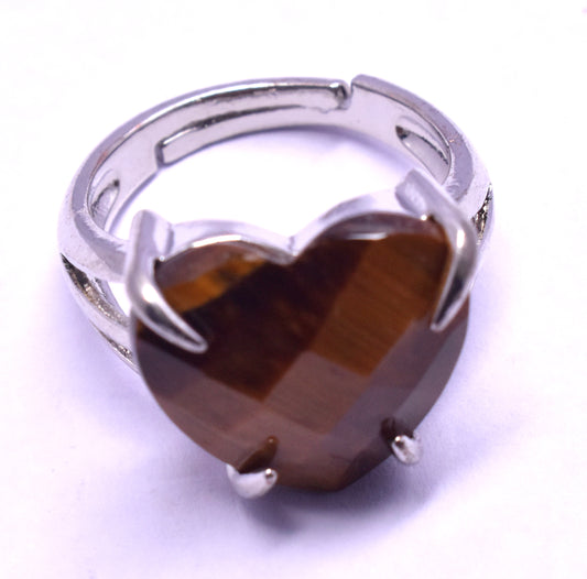 Tiger Eye Faceted {Cut} Heart Shape Adjustable Ring, {Weight - 5.00 Gram}